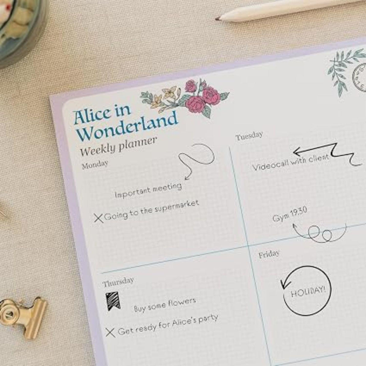 Disney Alice in Wonderland A4 Weekly Planner Notepad