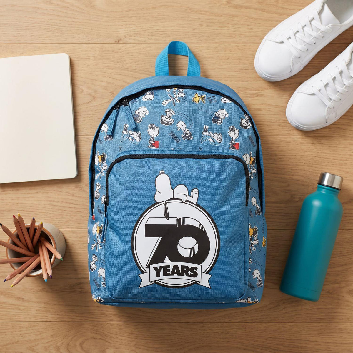 Peanuts Snoopy Backpack with Front Zip Pocket One Size Blue