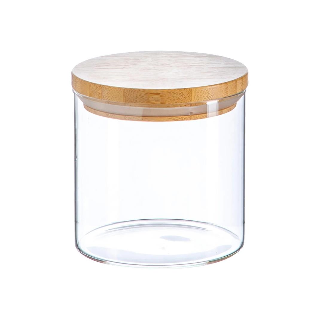 Clear Glass Cylinder Storage Jar with Bamboo Lid 550ml