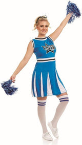 Women's Blue Cheerleader Costume W/ Pom Poms - M
