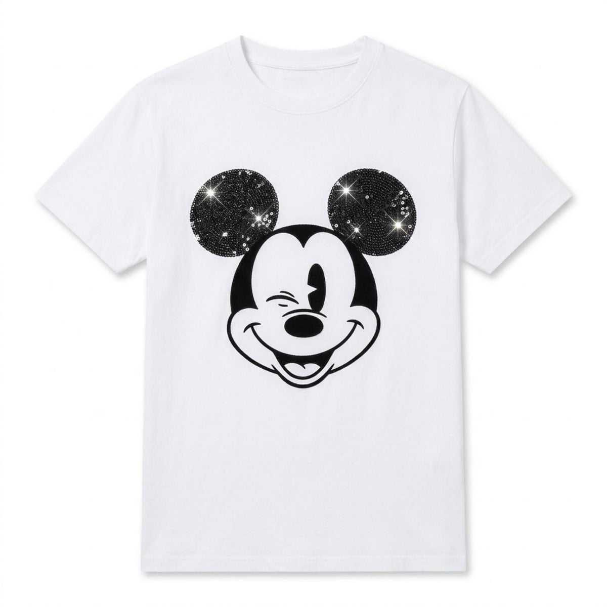 Women's Mickey Mouse T-Shirt 100% Cotton Sequin Detail Size M White
