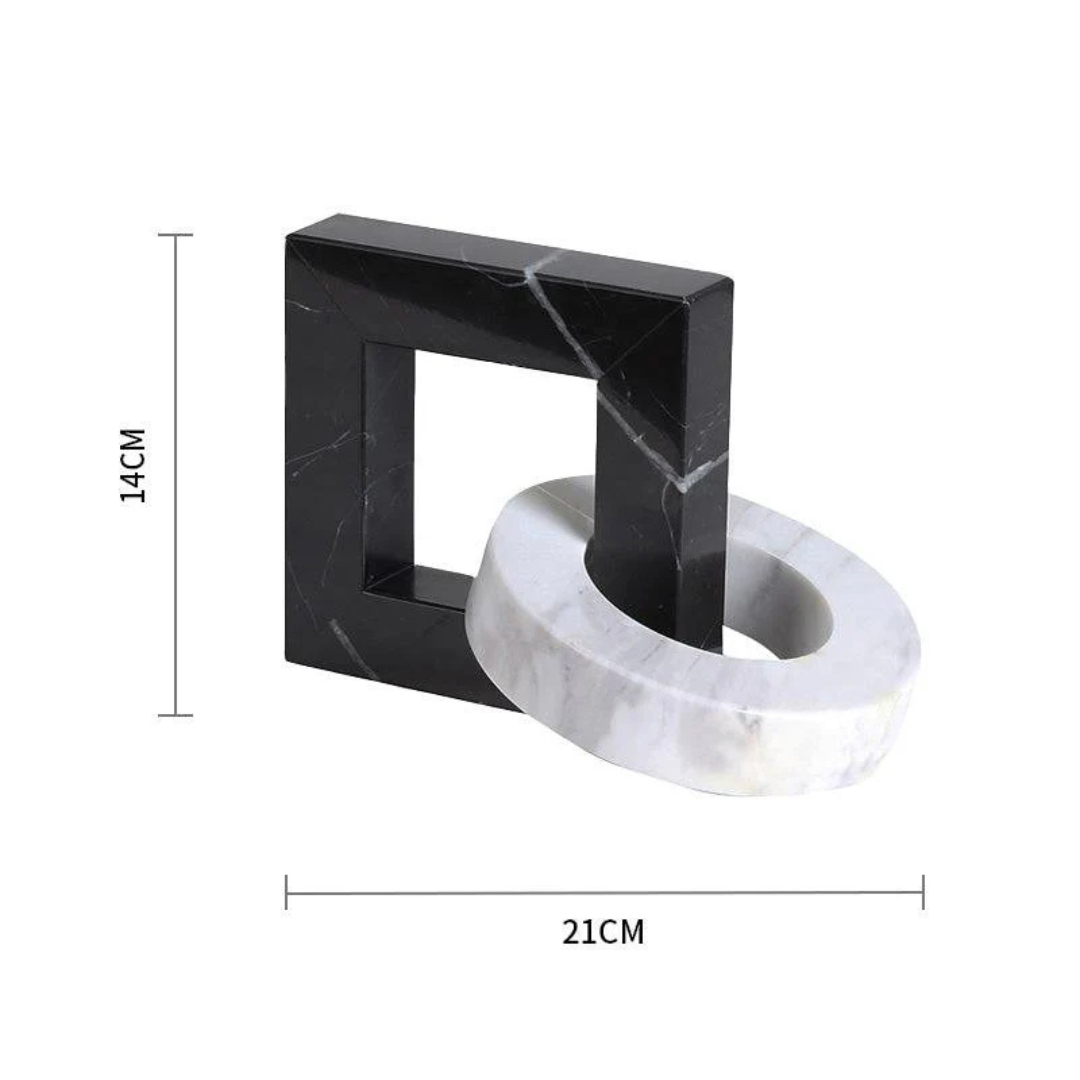 Marble Square and Ring Decorative Accent Black and White