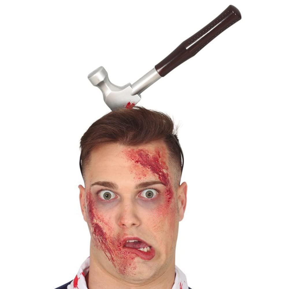 Bleeding Hammer Through Head Halloween Zombie Fancy Dress Headband Prop