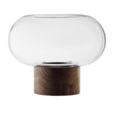 LSA Oblate Glass Vase Lantern 28cm with Walnut Base Clear