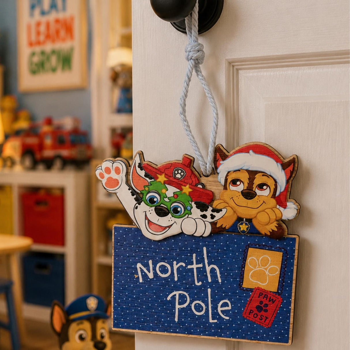 Paw Patrol Chase and Marshall North Pole Wooden Chritsmas Hanging Decoration