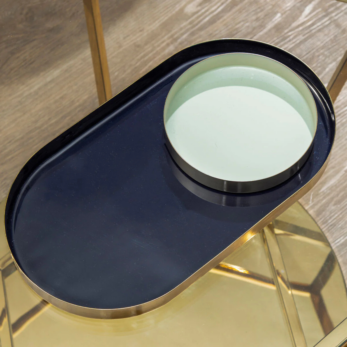 Elva Set Of Two Navy And Gold Trays