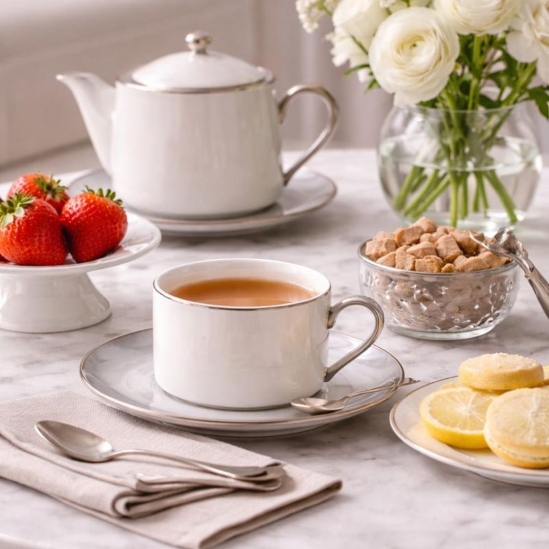 LSA Palazzo Porcelain Teacup and Saucer 250ml Pearl