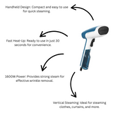 Tefal Access Steam Handheld Garment Steamer 1600W Blue
