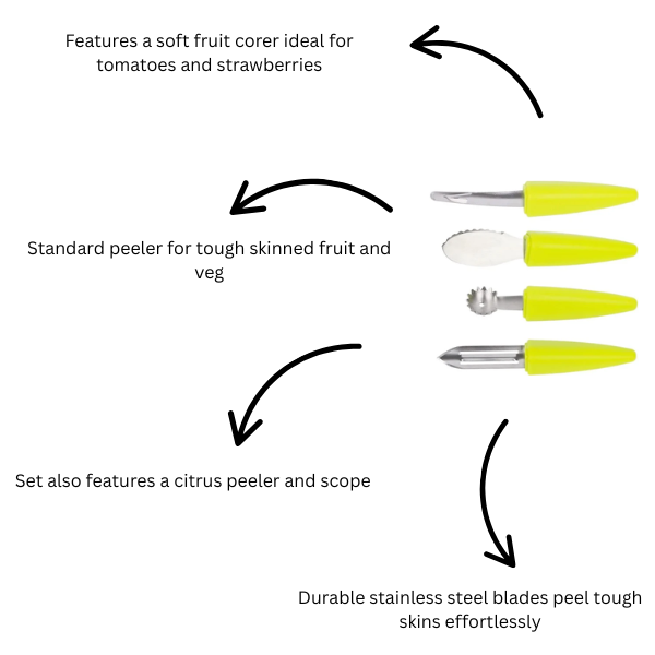 CALITEK 4pc Fruit Tool Set – Stainless Steel Yellow