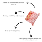 Mini Sphere Ice Cube Tray x 2 and Holder Pink