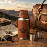 Top Gun Stainless Steel 6oz Travel Flask Faux Leather Wrap Brown