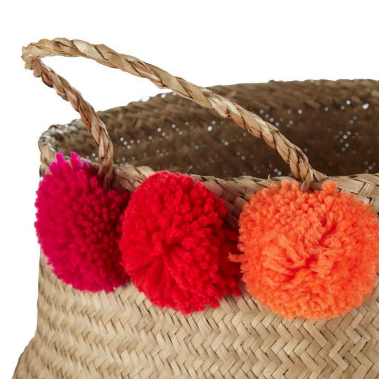 Retro Wicker Pom-Pom Basket