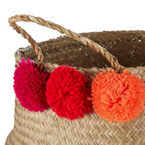 Retro Wicker Pom-Pom Basket