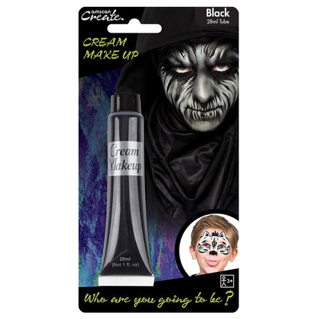 Fancy Dress 9901394 28ml Black Cream Make Up Tube Halloween Face Paints