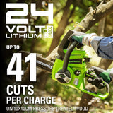 Greenworks 24V 25cm Chainsaw with 2Ah Battery and Charger Green