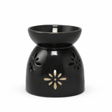 Modern Black Ceramic Wax Burner with Decorative Flower Cutouts