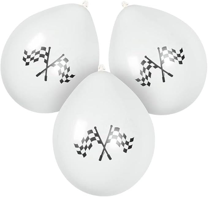 Formula Race Chequered Flag Latex Party Balloons x 6 Black and White