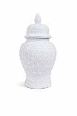 Large White Patterned Ginger Jar with Lid H50cm
