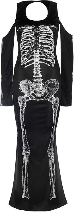 Leg Avenue Cold Shoulder Dress Skelton Print with Side Slit XL