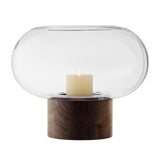 LSA Oblate Glass Vase Lantern 28cm with Walnut Base Clear
