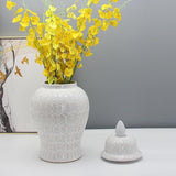 Large White Patterned Ginger Jar with Lid H50cm