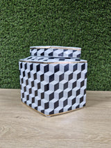 Black and White Geometric Vase with Gold Accent