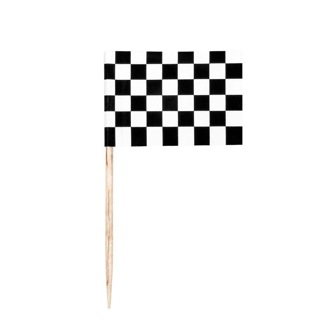 Formula Race Chequered Flag 7cm Cocktail Sticks x 24 Black and White