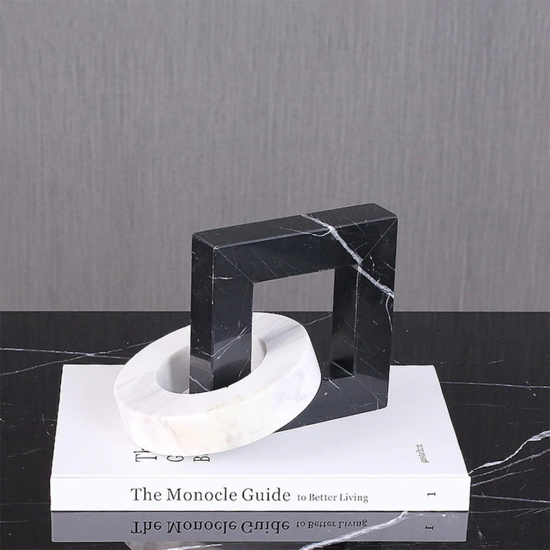 Marble Square and Ring Decorative Accent Black and White