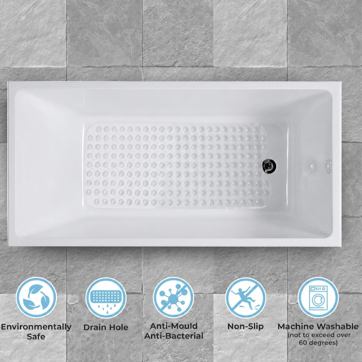 Non-Slip Durable Bath Shower Mat with Suction Cups 40cm x 100cm Clear