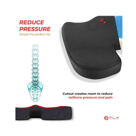 Orthopedic memory foam seat cushion by CLICKK Home Store with pressure reducing cutout for tailbone pain relief