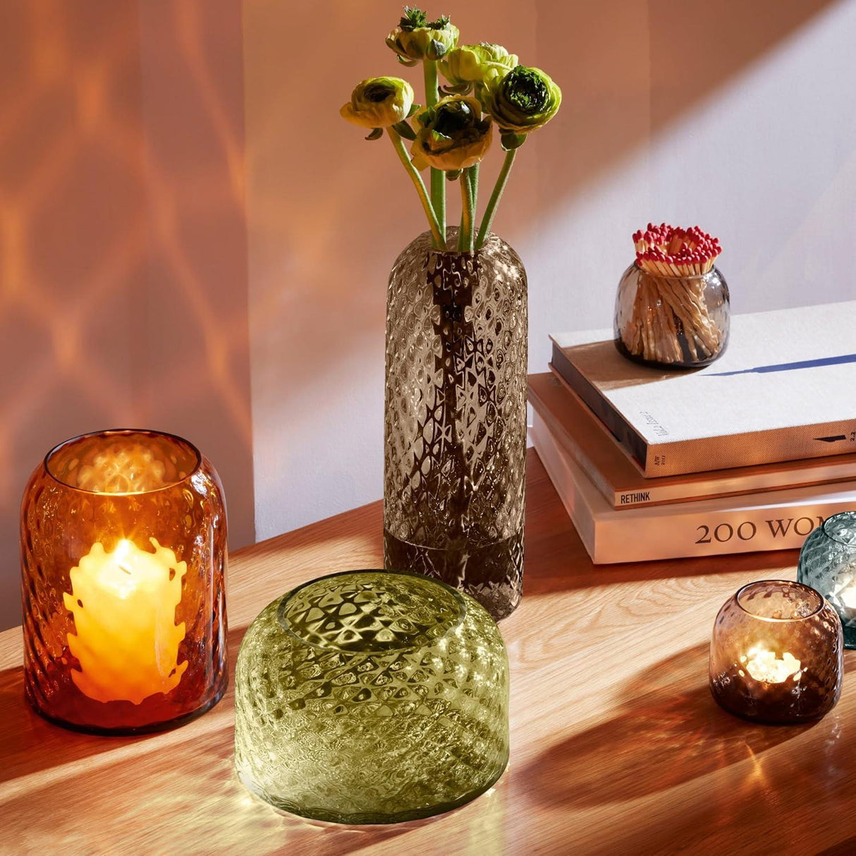 LSA Dapple Mouth Blown Glass Tealight Holder Vase 7cm Amber