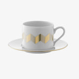 LSA Chevron Porcelain Teacup and Saucer 250ml Set Of 4 White and Gold