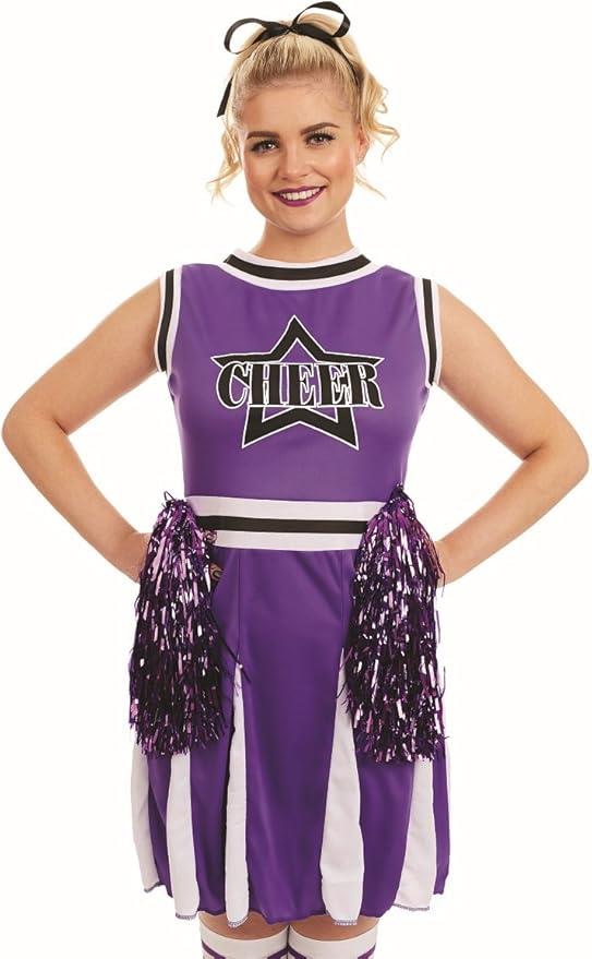 Women's Purple Cheerleader Costume with Pom Poms - S