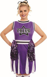 Women's Purple Cheerleader Costume with Pom Poms - S