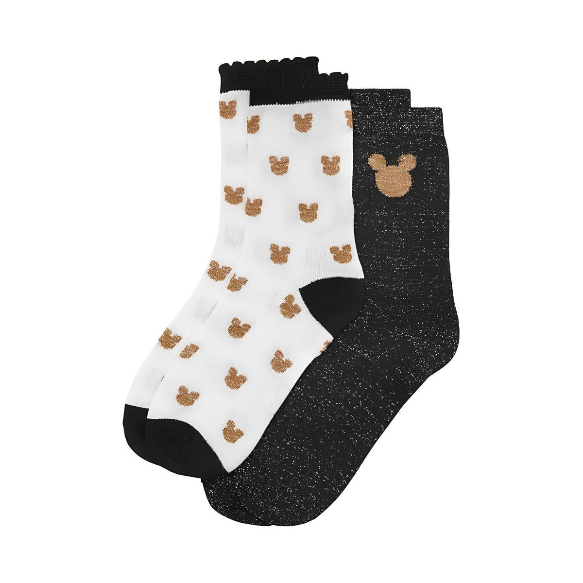 Women's Disney Mickey Mouse Glitter Socks 6 Pairs UK 3-5 Black and White
