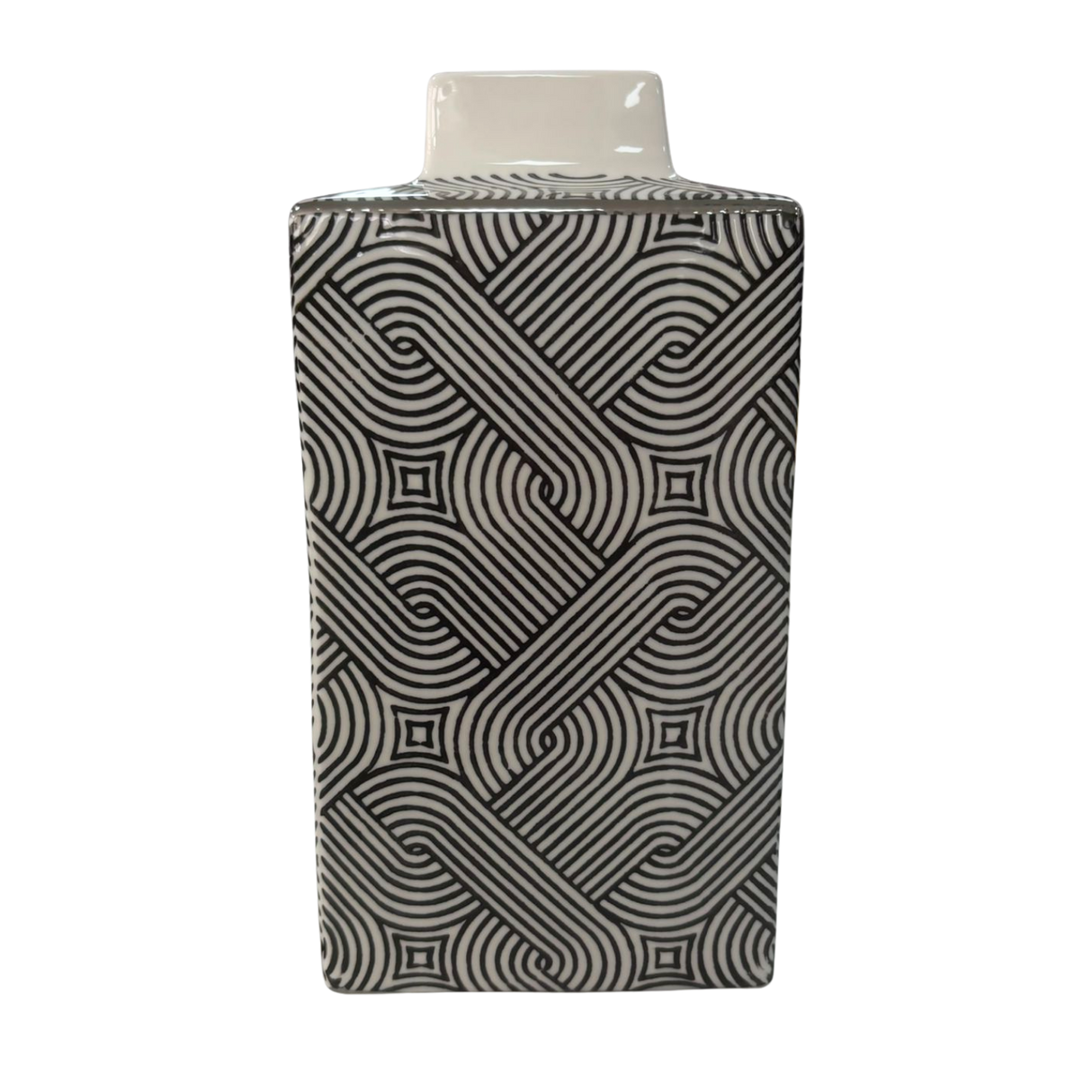 Black & White Geometric Pattern Ceramic Vase H23cm