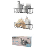 Rectangular 2x Shower Caddy Bathroom Suction Shelf Storage Holder No Drill Silver