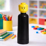 LEGO Head Water Bottle 0.4L Kids School Drink Flask H25cm Black