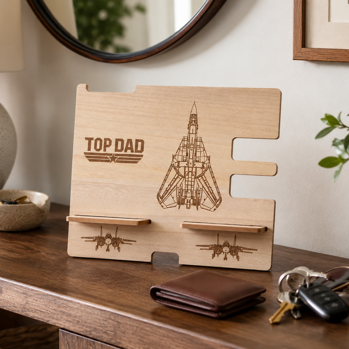 Top Gun Wooden Desk Tidy Brown