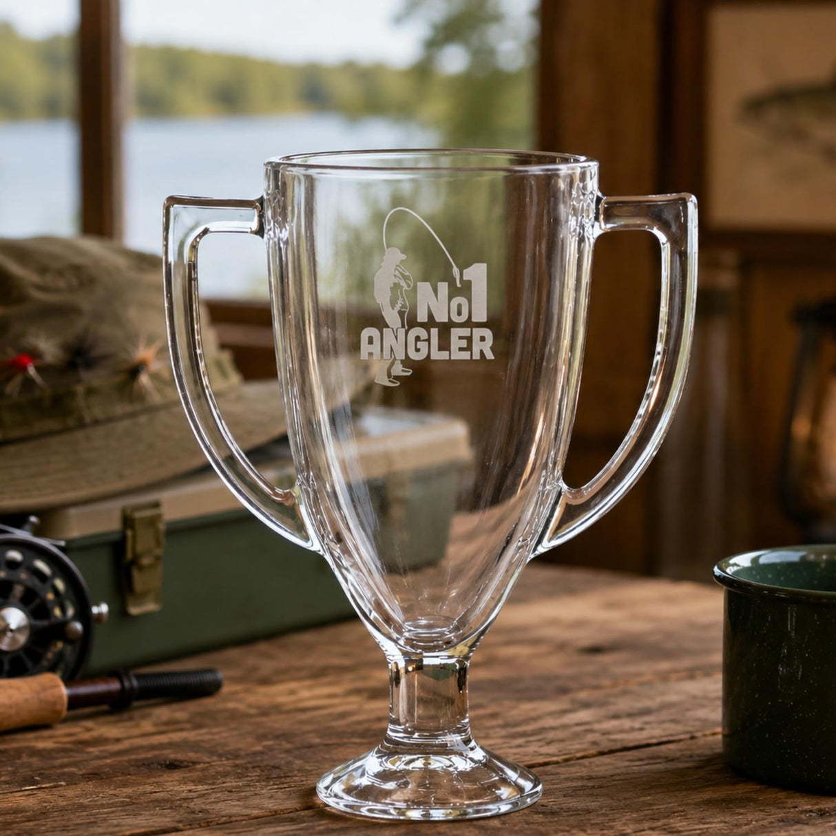 No 1 Angler Fishing Trophy Pint Glass Clear