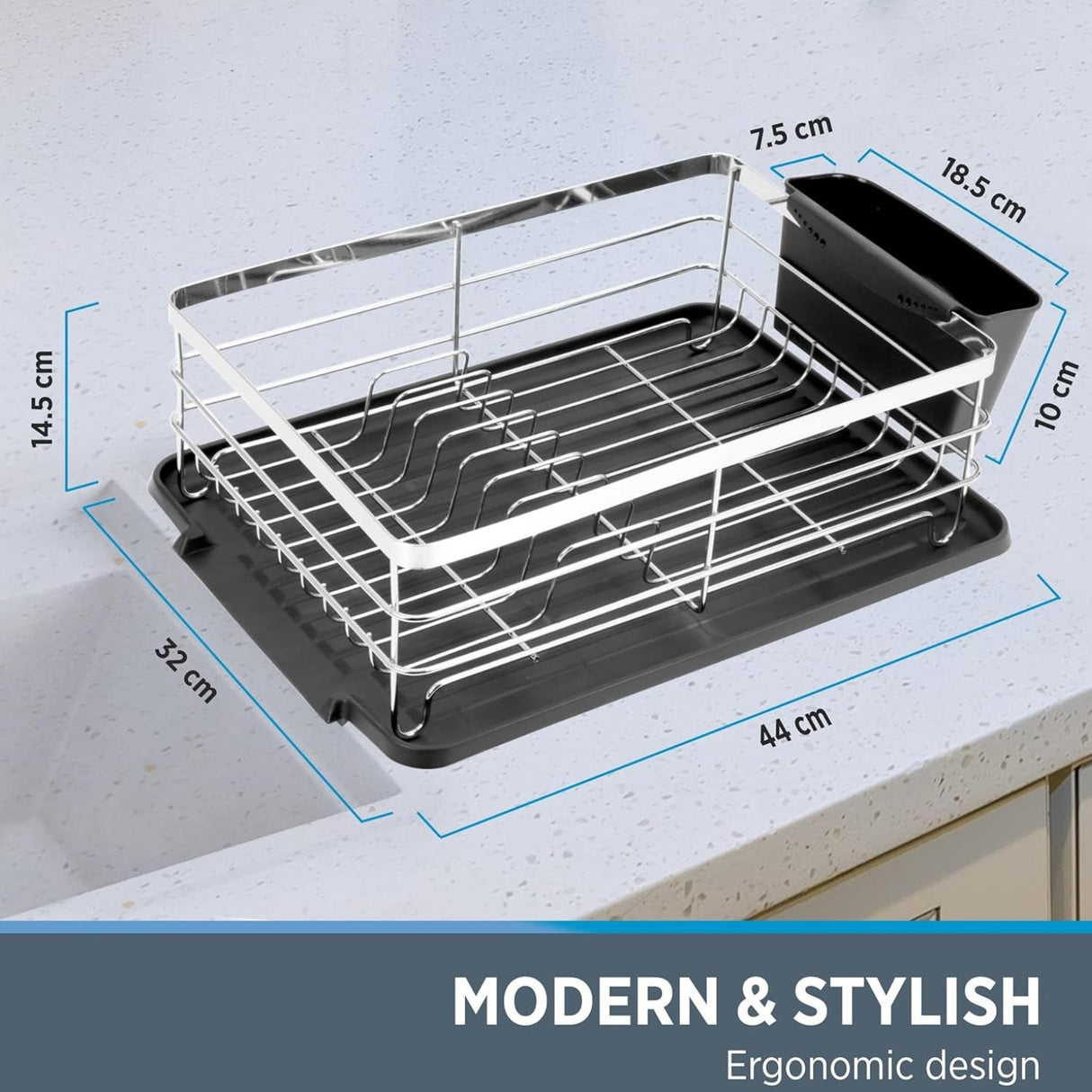 Kitchen Dish Rack Drainer with Utensil Holder and Removable Drip Tray