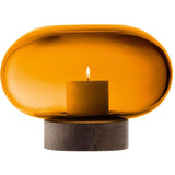 LSA Oblate Glass Vase Lantern 19.5cm with Walnut Base Amber