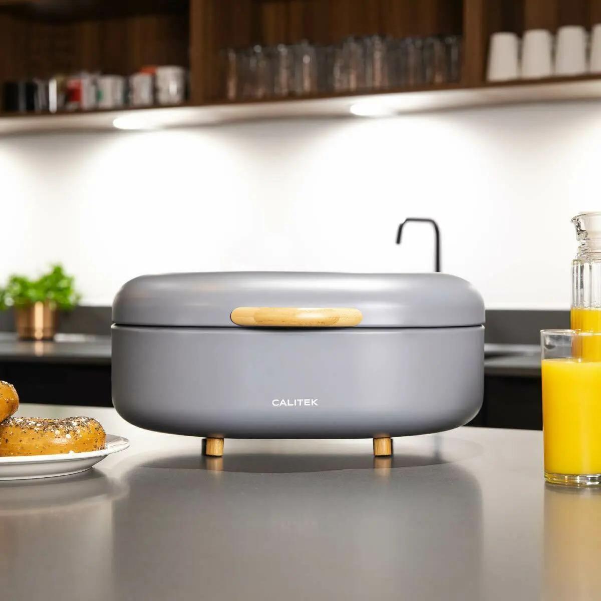 CALITEK Bread Bin with Bamboo Feet Carbon Steel Grey