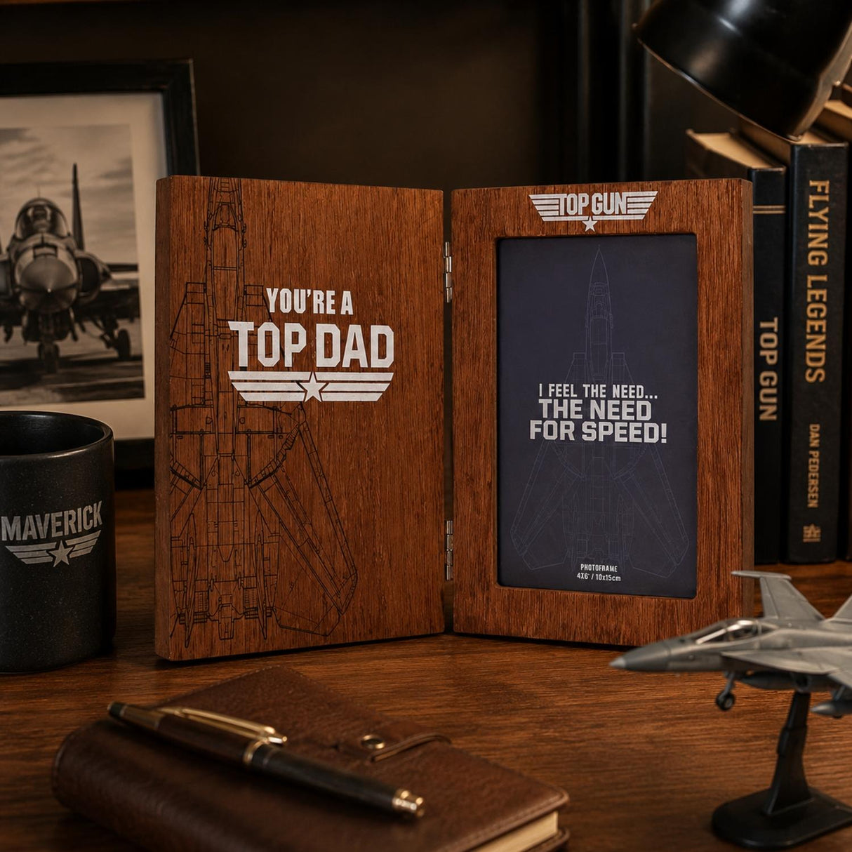 Top Gun Top Dad Folding Photo Frame Brown