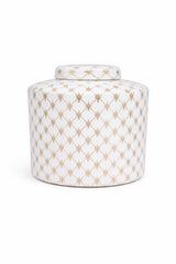White and Gold Lattice Star Print Ceramic Ginger Jar with Lid H18cm