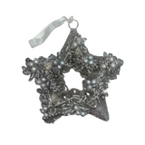 Silver Snowflake Tree Topper Beaded Star with Ribbon