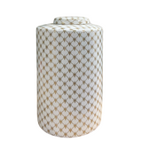 Decorative 33cm Tall White Vase with Gold Geometric Motif