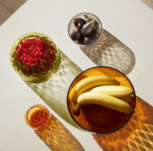 LSA Dapple Mouth-Blown Glass Bowl 22.5cm Sun Amber