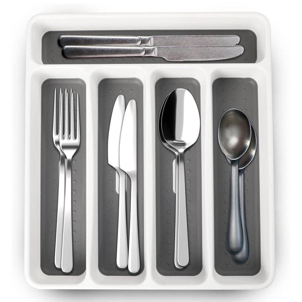 5 Compartment Utensil Cutlery Tray Organiser White and Grey