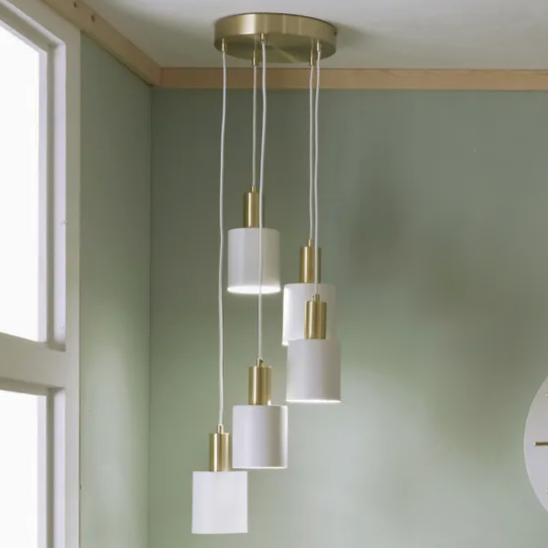 White Gold Ceiling Light Contemporary Drop Pendant Metal Light 5 Arm Chandelier